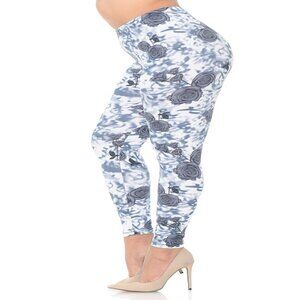 Women One Size Plus Fits Sizes 12-20 Leggings Super Soft Rose Blur Print